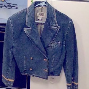 Vintage Florenza Denim Embellished Double Breasted Jacket. Size Large